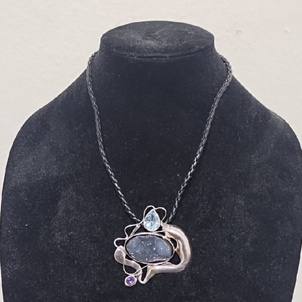 Contemporary Silver and Blue Swirl Necklace